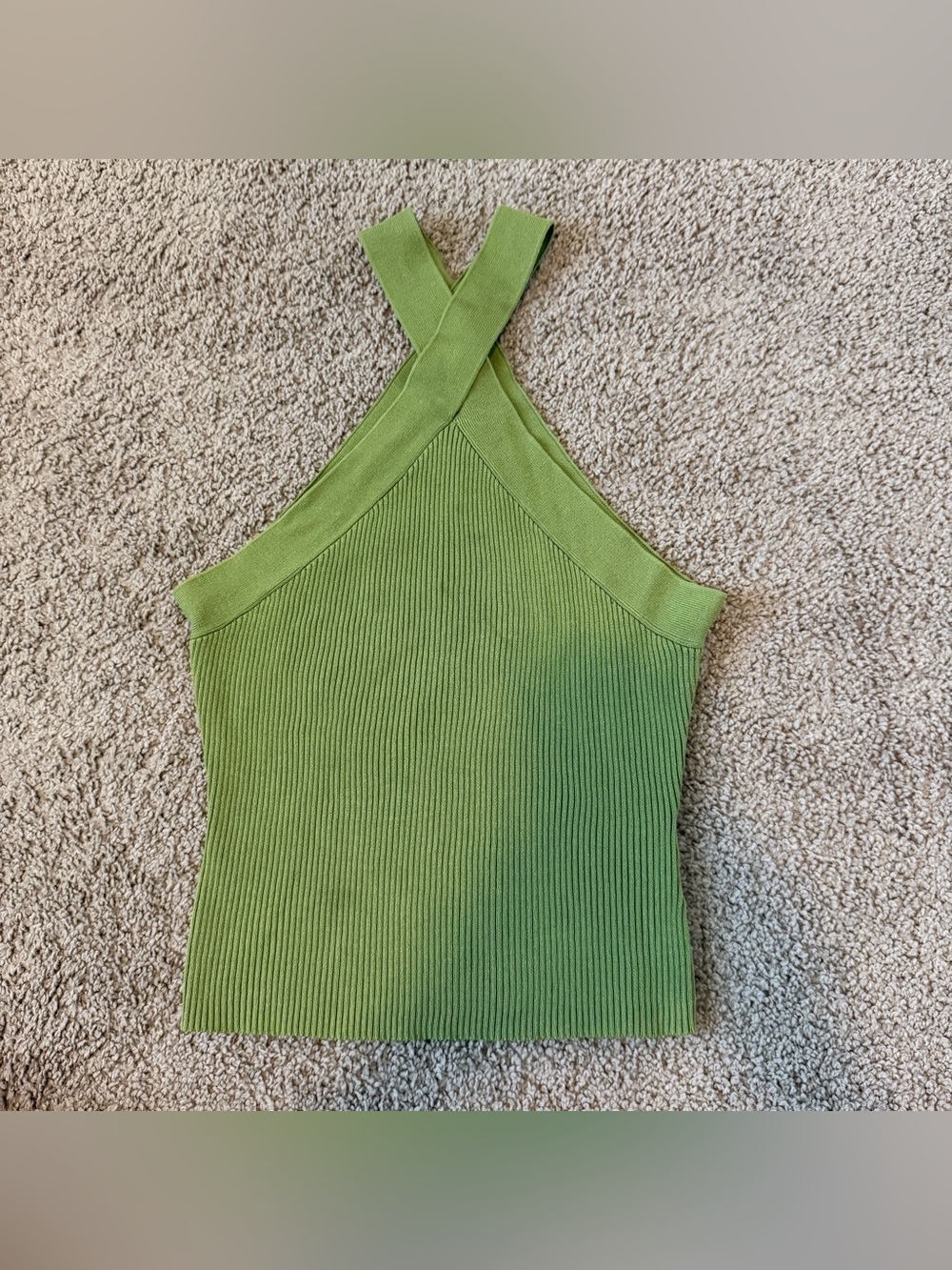 Double Zero Green Ribbed Cross-Back Halter Tank